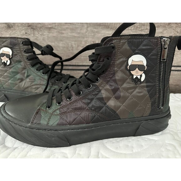 NWOB Karl Lagerfeld Paris Men\'s SHOES 10.5 Double Back Zip Quilted Camo Hi Top main image 7